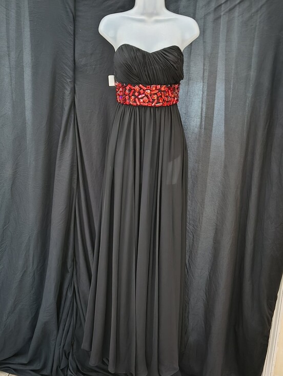 CLAUDINE Dresses & Skirts - Claudine Strapless Black Gown with Red Beaded Waist